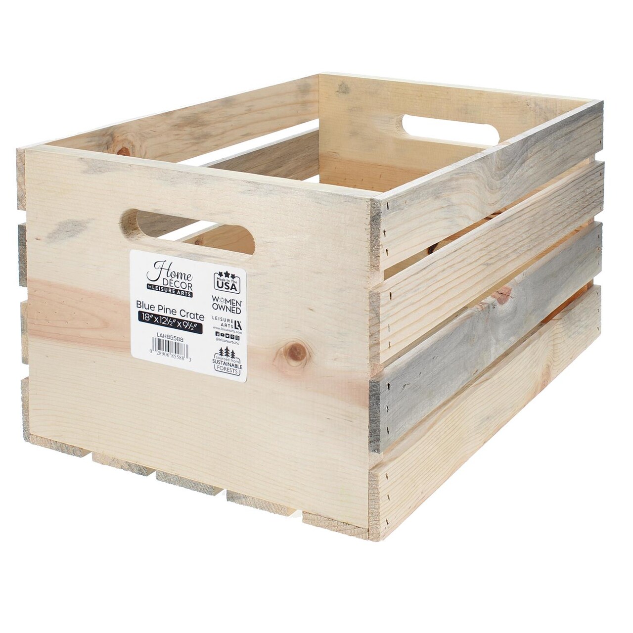 Good Wood by Leisure Arts Wooden Crate, wood crate unfinished, wood crates for display, wood crates for storage, wooden crates unfinished, Blue Pine, 18" x 12.5" x 9.5"
